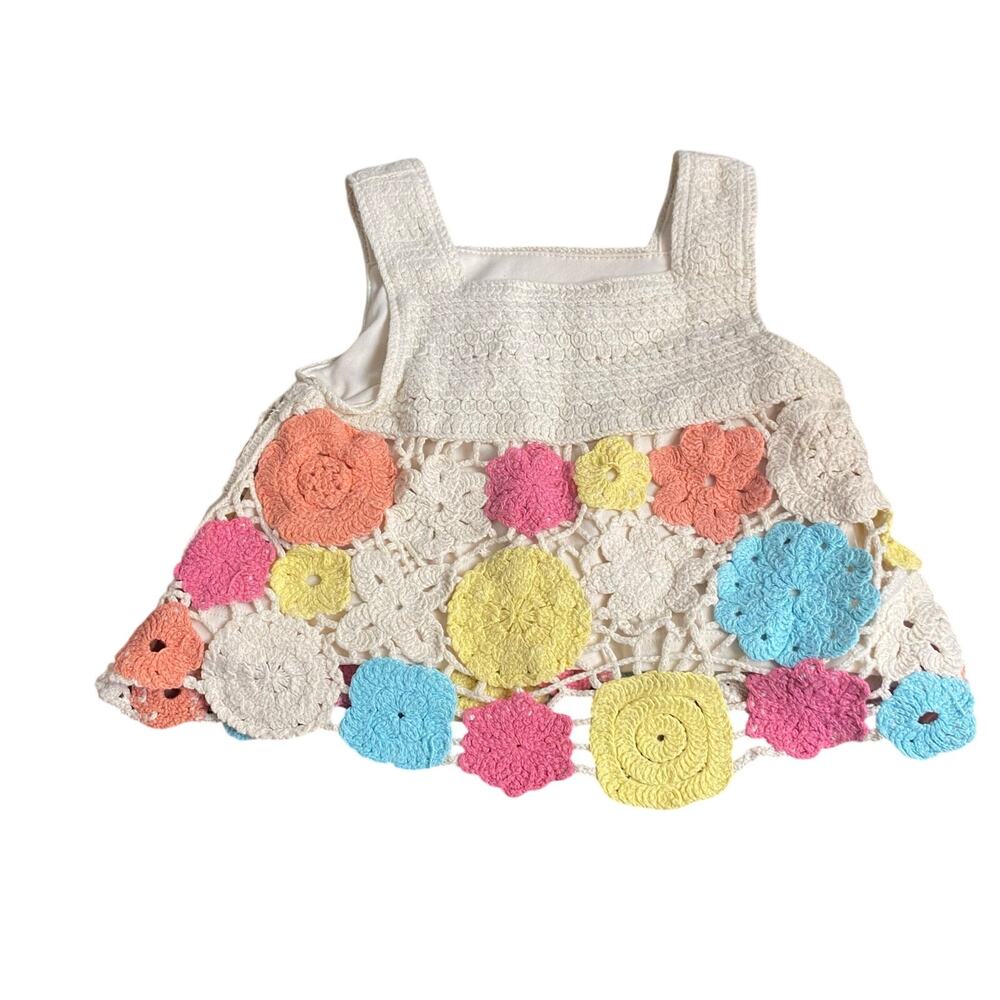 Rare Editions white floral pastel colorful crochet toddler tank SIZE‎ 3T - Picture 6 of 6